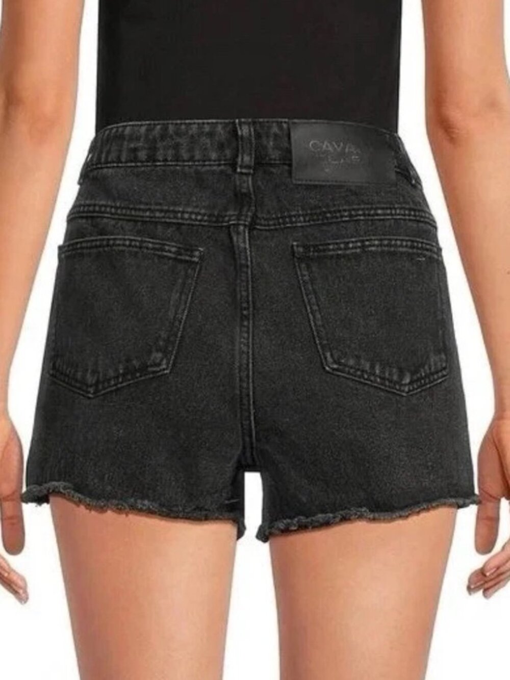 Roberto Cavalli Class High Rise Frayed Hem Washed Black Grey Denim Jean Shorts